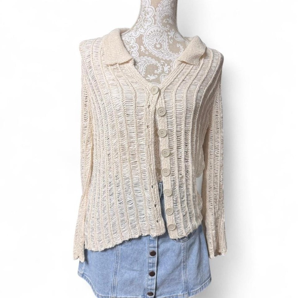 NWT Open Knit White Neutral Clean Girl Cardigan Boho CottageCore CoastalCowgirl